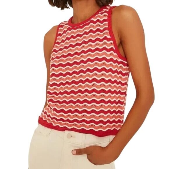 Marine Layer Tuckernuck Coral Wave Crochet Top - Picture 1 of 6